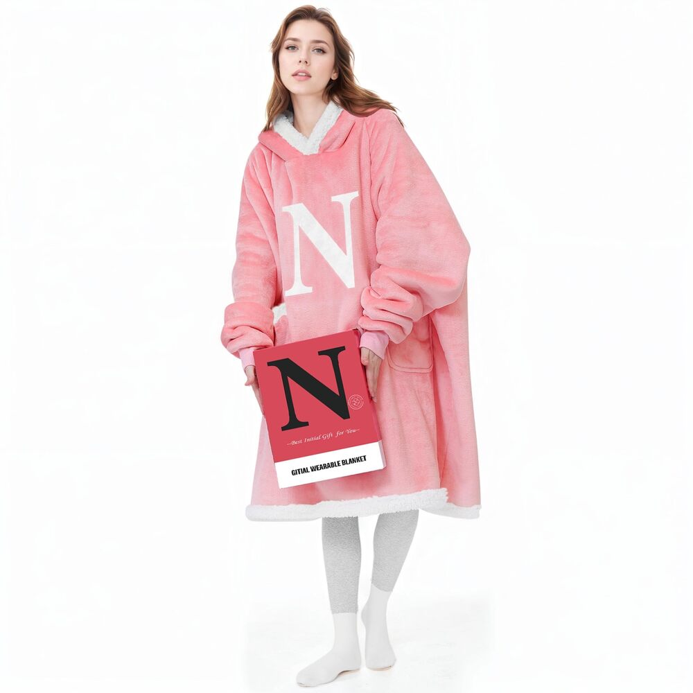 8062 Wearable Blanket Hoodie with Letter A-Z - Oversized Sweatshirt Blanket